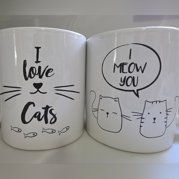 Set Of 2 White Cat Graphic Coffee Mugs - Picture 4 of 4